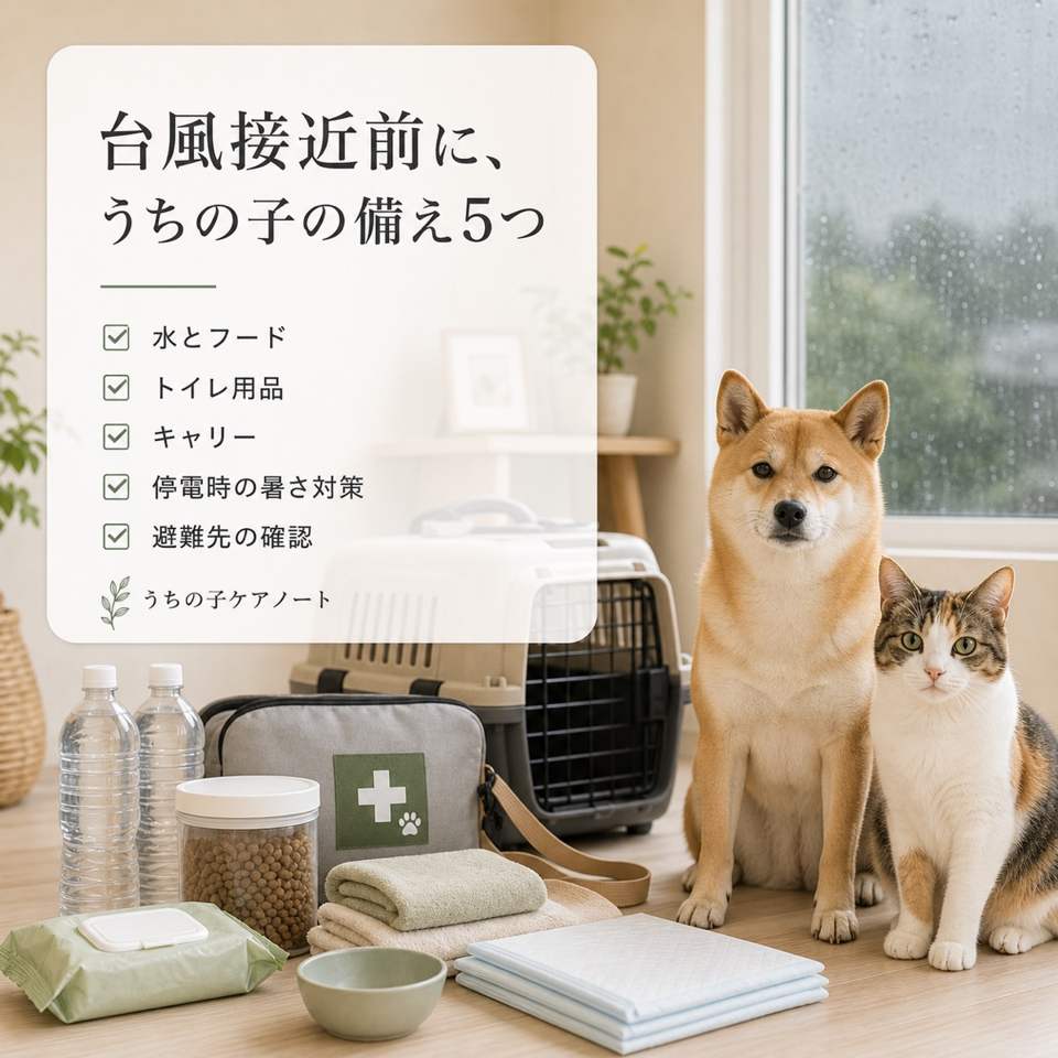 台風接近前に犬猫の備えを確認する保存用チェック画像