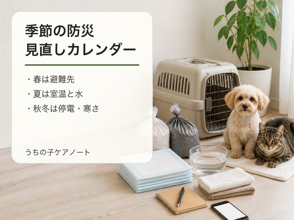 犬猫の防災カレンダー|春夏秋冬に追加する備え