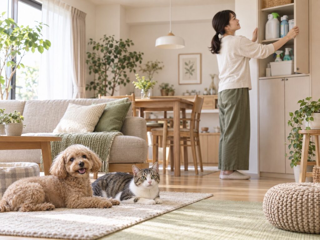 犬猫がいる家の洗剤・洗濯用品の保管|掃除中の動線と片付け手順