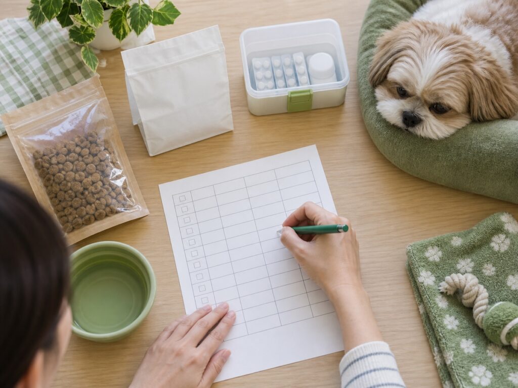 避難所でのフード・薬の1日管理表|犬猫の食事・投薬を家族で引き継ぐ